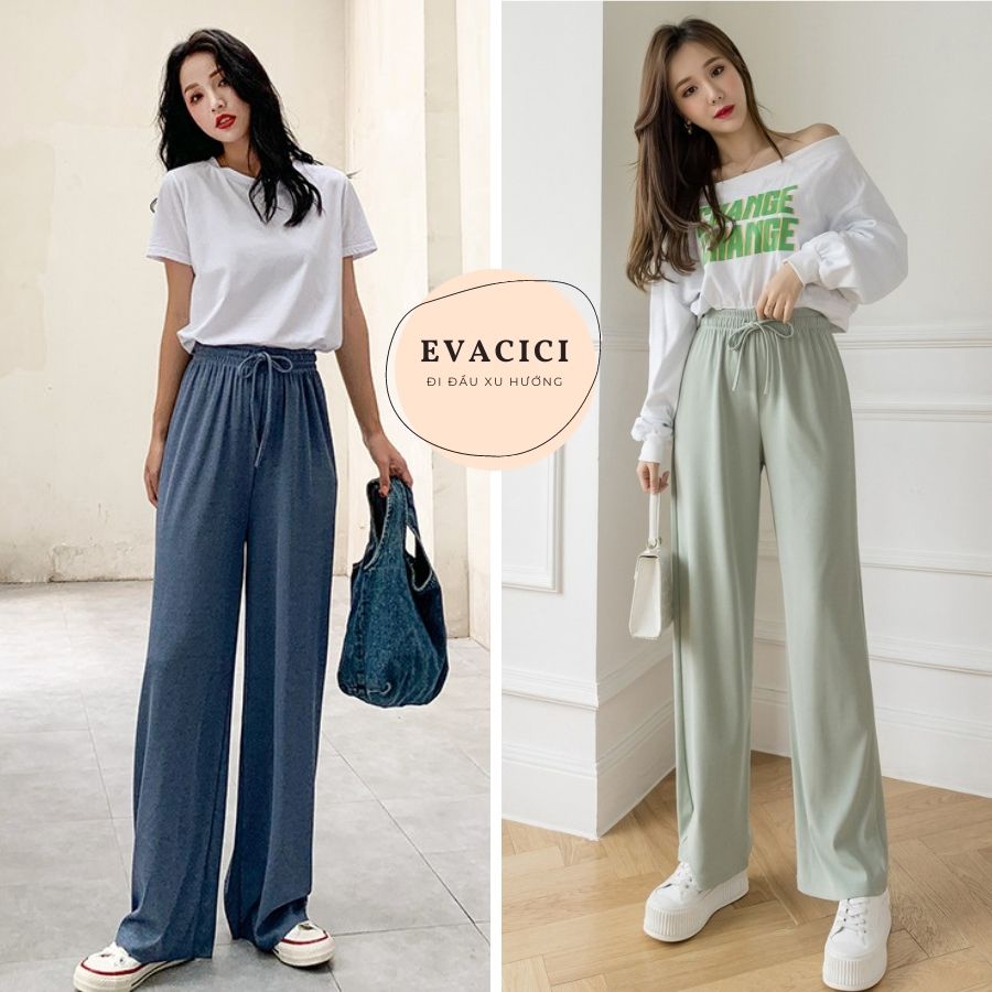 [EVACICI] Quần ống rộng cotton tăm culottes cạp chun sau form Hàn Quốc siêu hack dáng - có nhiều màu.