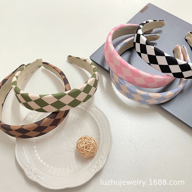 Cài tóc xốp kẻ sọc caro màu sắc đơn giản phong cách Hàn Quốc cổ điển thời trang cho nữ