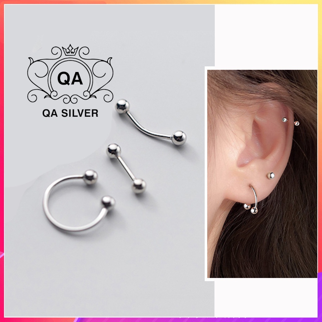 Khuyên tai bạc 925 khoen vành chốt bi vặn nam nữ bông kẹp vành S925 EARCUFF QA SILVER Earrings EA200903