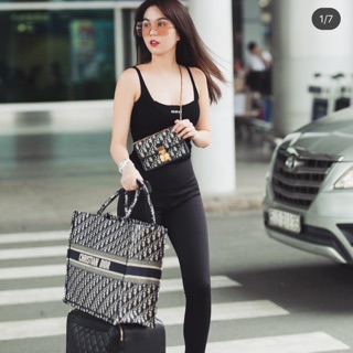 Túi vải to xách tay dior book tote spsl kèm ví nhỏ bản có khoá kéo miệng