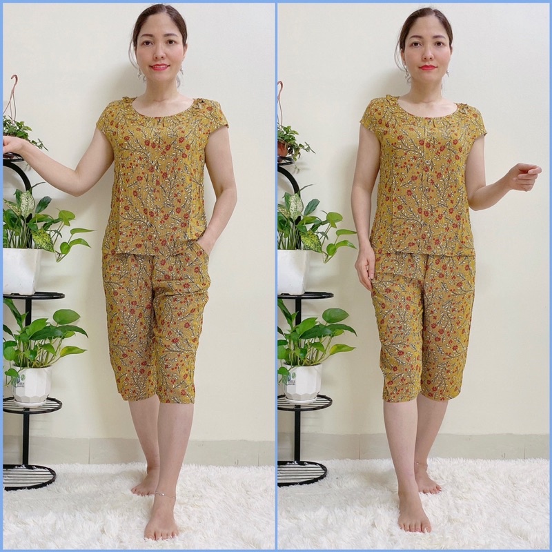 Đồ bộ trung niên Bộ Lanh Nhung Trẻ Gia Huy mẫu Quần Ngố Lửng Có Tay