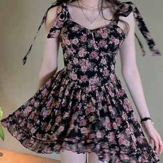 Đầm Hai Dây Dáng Chữ a Họa Tiết Hoa Phong Cách Pháp Thời Trang Cho Nữ