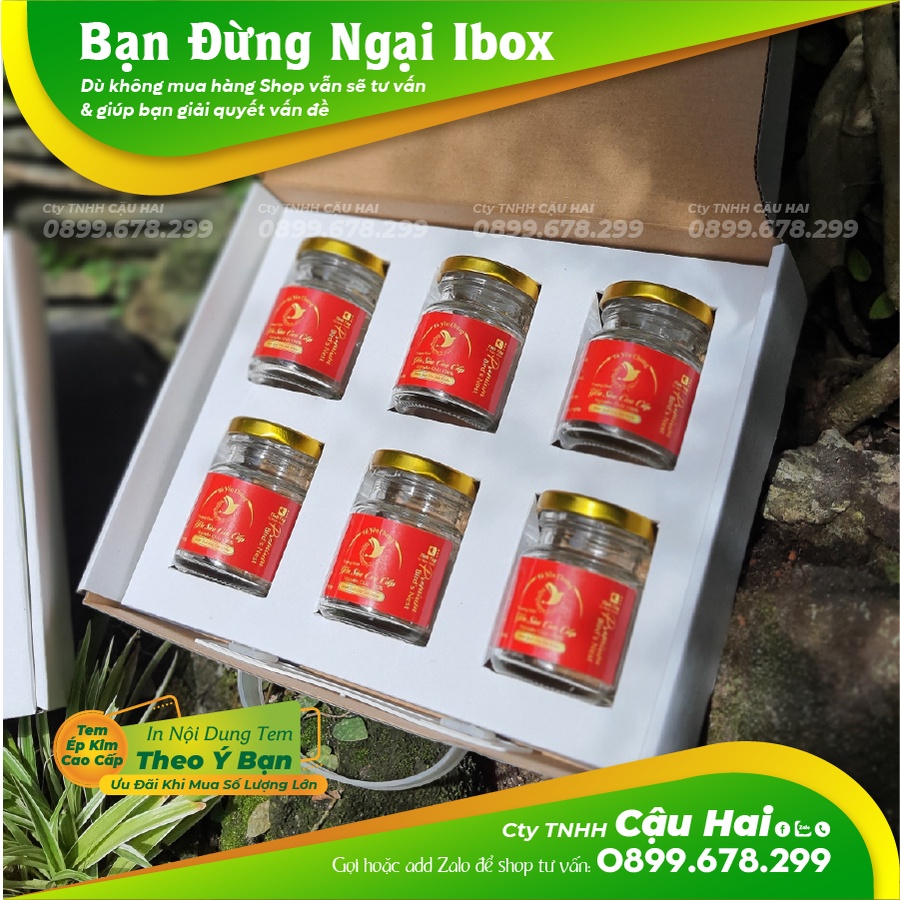 10 Hộp đựng 6 hủ yến chưng chèn thương hiệu tặng kèm tem dán hủ cùng set màu