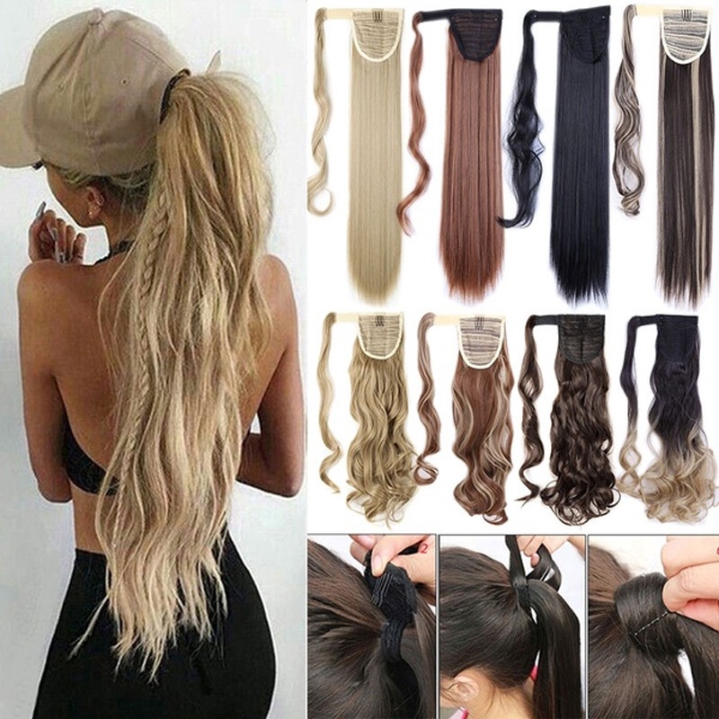Tóc Giả Đuôi Ngựa Thẳng Dài 22 Inch Có Kẹp Tiện Lợi Dành Cho Nữ