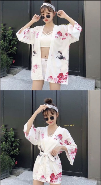 Áo Khoác Haori gesha hoa đào