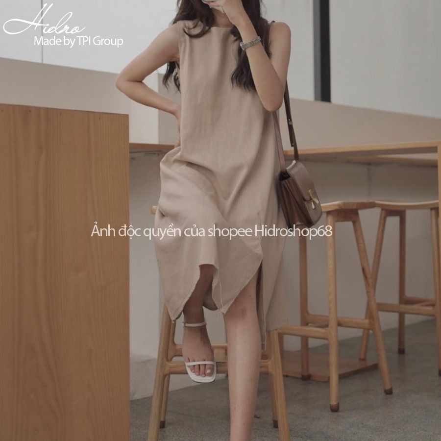Váy Đũi Cổ Tròn Sát Nách Dáng Maxi Dài Chất Mềm Mát Phong Cách Vintage