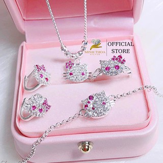 Bộ trang sức bạc kitty cho bé, dây chuyền, hoa tai, nhẫn, vòng tay bạc ta Minh Thoa Silver