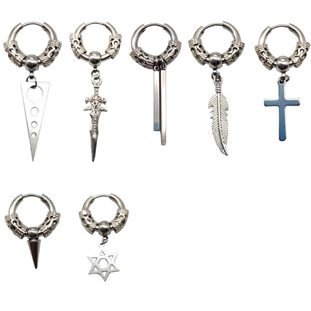 Khuyên tai dạng vòng phối tua rua màu trơn bằng thép không gỉ phong cách Hàn Quốc thời trang cho nam và nữ