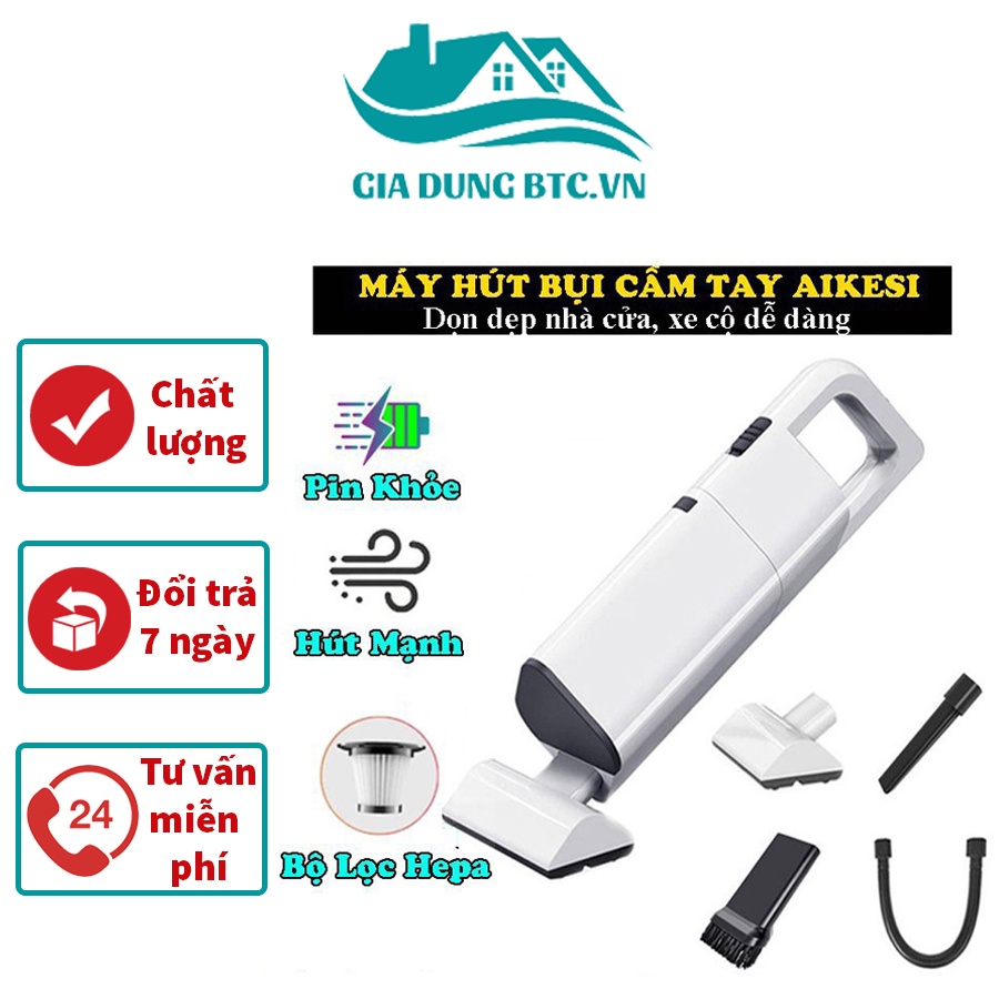 Máy hút bụi cầm tay không dây AIKESI model AKS-8001C công suất 12W - Máy hút bụi cầm tay mini lực hút 3500Pa siêu mạnh
