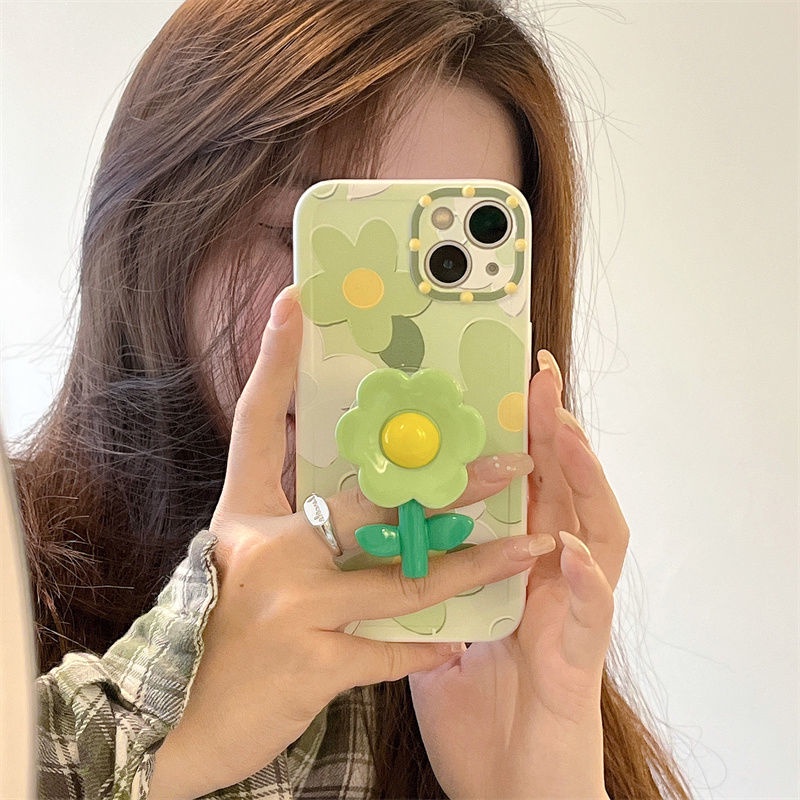 Ốp Điện Thoại Mềm Nén Khí Có Giá Đỡ Hình Hoa Màu Xanh Lá Bảo Vệ Toàn Diện Cho Apple 13Promax Iphone12 11 xs xr Huawei 78