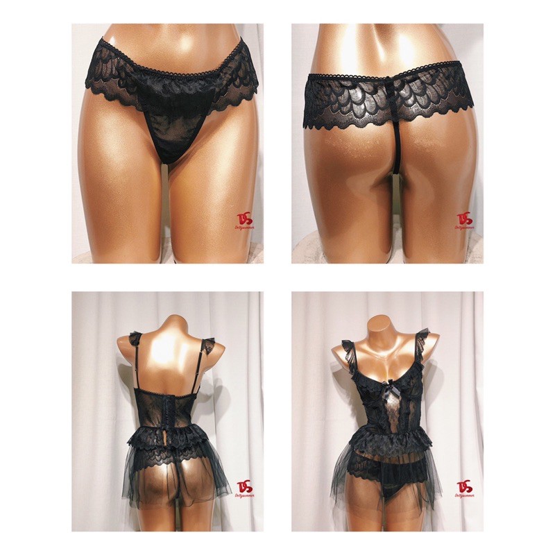 Đầm Ngủ Thun Lưới Babydoll Siêu Sexy, Đầm Xuyên Thấu Gợi Cảm Kèm Quần Chất Mềm Mịn &amp; Siêu Quyến Rũ