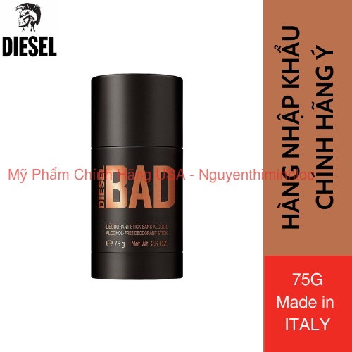 Lăn Khử Mùi Hương Gỗ Nước Hoa Nam Diesel Bad Deodorant Stick For Men 75g Chính Hãng Ý