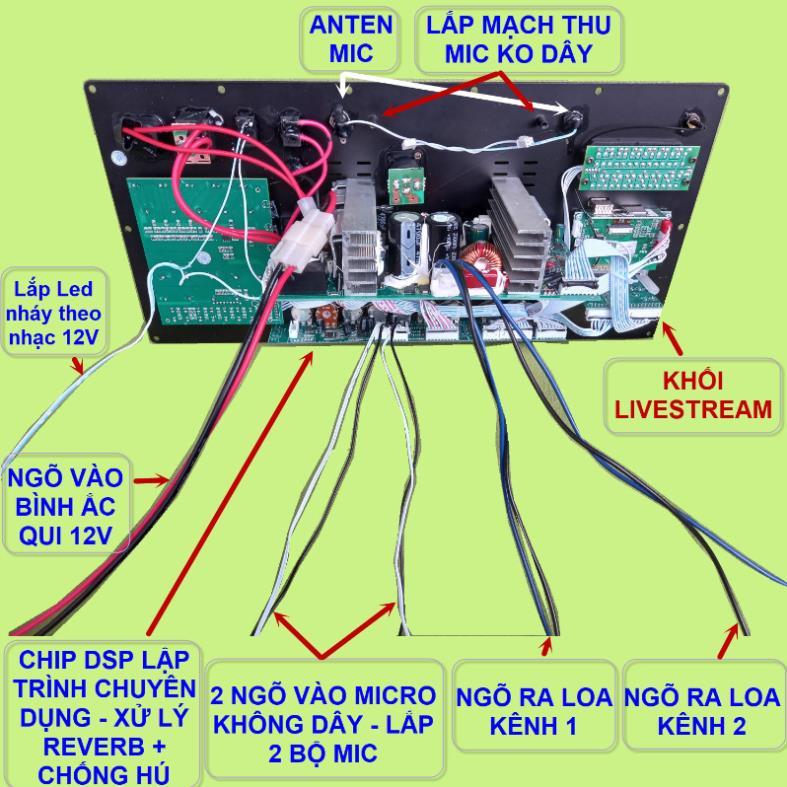 Mạch loa kéo 4 tấc đơn 500W Reverb chống hú DSP Livestream Equalizer 5 Band, 1 kênh công suất thực 500W