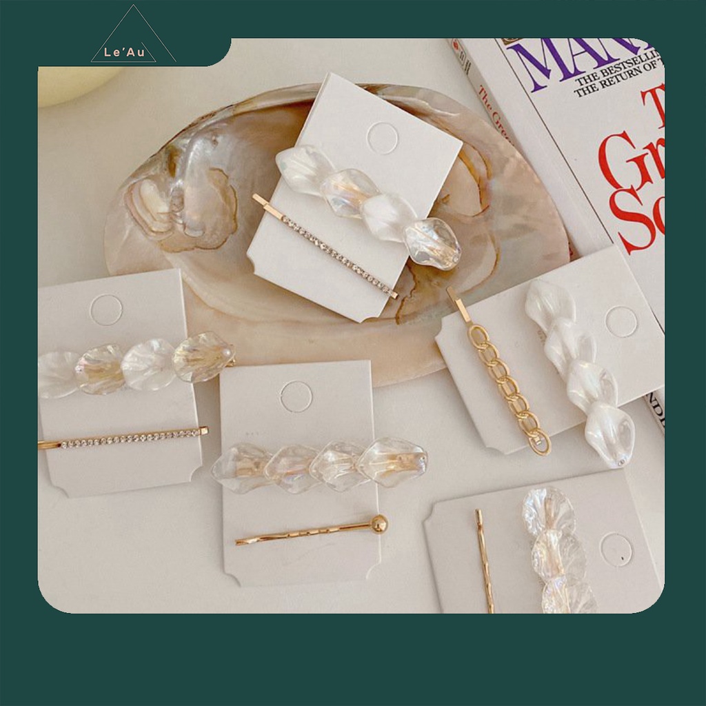 Set Cặp Tóc Hàn Quốc Kẹp Tóc Thời Trang Kẹp Tóc Cao Cấp Cặp Tóc Họa Tiết Lá/Vỏ Sò Cách Điệu Hàn Quốc_Leau CT56