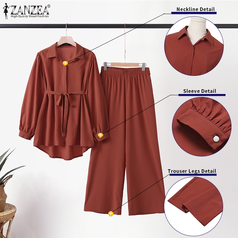 Zanzea Bộ Áo Tay Phồng + Quần Dài Ống Rộng Co Giãn Thời Trang Đường Phố Hồi Giáo Cho Nữ