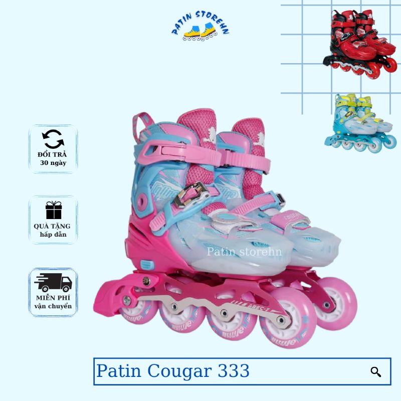 Giày patin trẻ em Cougar 333, giày trượt patin 8 bánh đèn led tặng bảo hộ - PATINTREEM