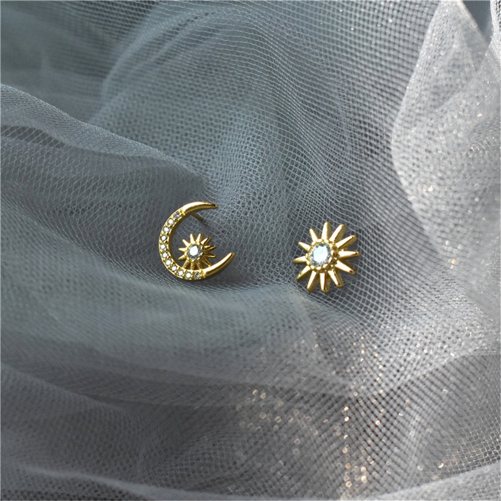 Bông tai mạ bạc S925 hình mặt trăng mặt trời đính đá thời trang cho nữ Yanqueens Trang sứ Quà tặng