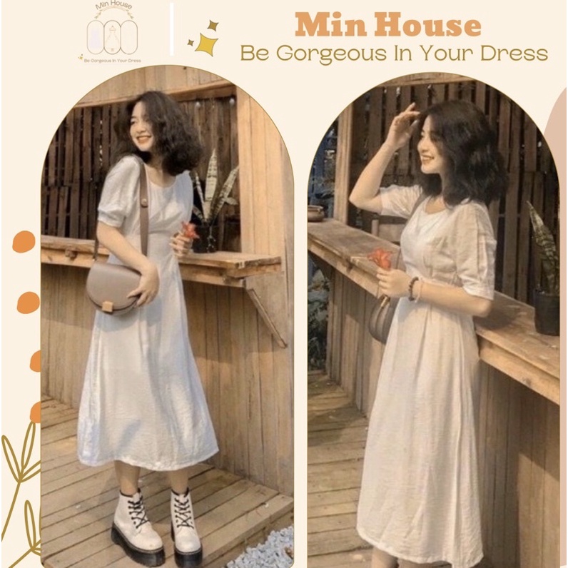 váy trắng vintage chụp ảnh kỷ yếu,dự tiệc siêu xinh-rẻ nhất shopee-váy trắng dự tiệc dáng dài-min house