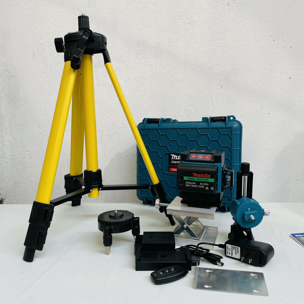 Máy cân mực bắn cốt laser MAKITA 12 tia xanh 3D đo thăng bằng bắn tia laze nét chuẩn  kèm chân 1m2 và giá treo tường (bả