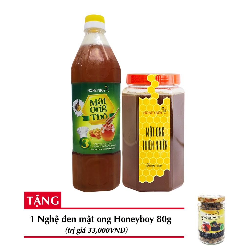 [Độc quyền]Bộ 2 Mật ong thiên nhiên HONEYBOY1kg + Mật ong thô HONEYBOY1000ml + tặng kèm1 Nghệ đen Mật ong HONEYBOY80g