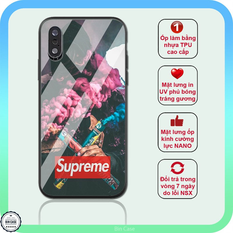 Ốp lưng cá tính SUPREME standard tỏa khói xanh hồng iphone 6s/6/7/8 plus/x/xr/xsmax/11/11 pro max/12/12 promax BRAND0014