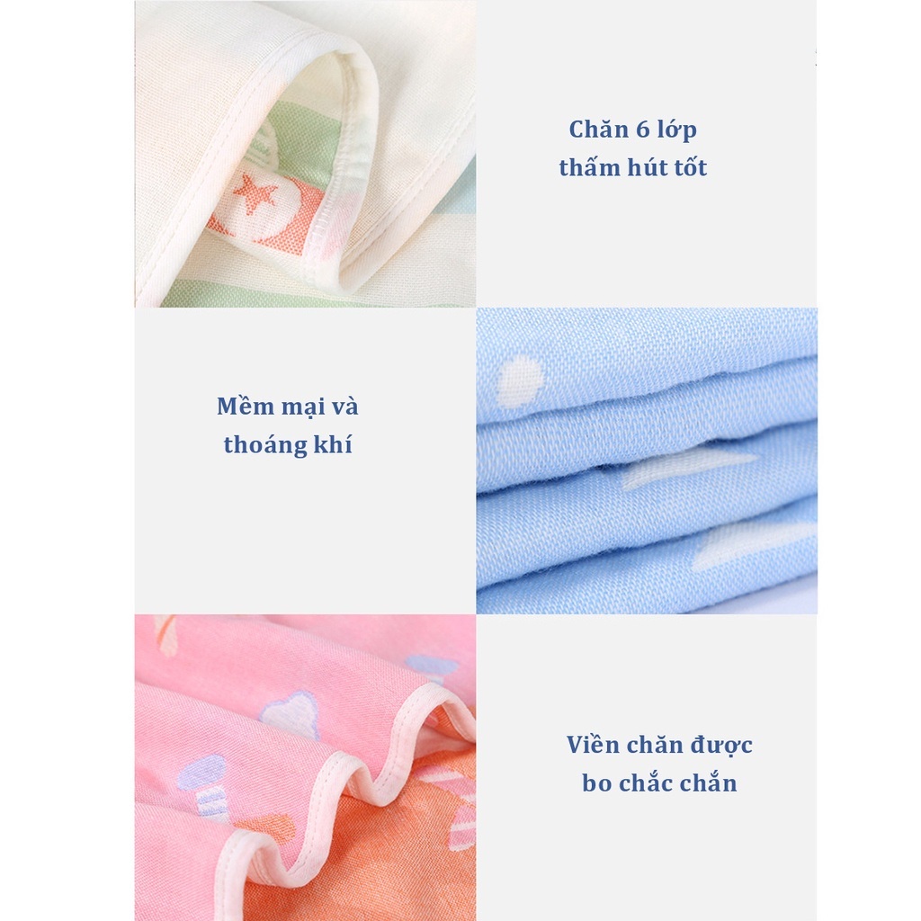 Chăn cho bé 6 lớp cotton muslin họa tiết 2 mặt 110x110cm, khăn tắm sơ sinh mềm mại cho trẻ