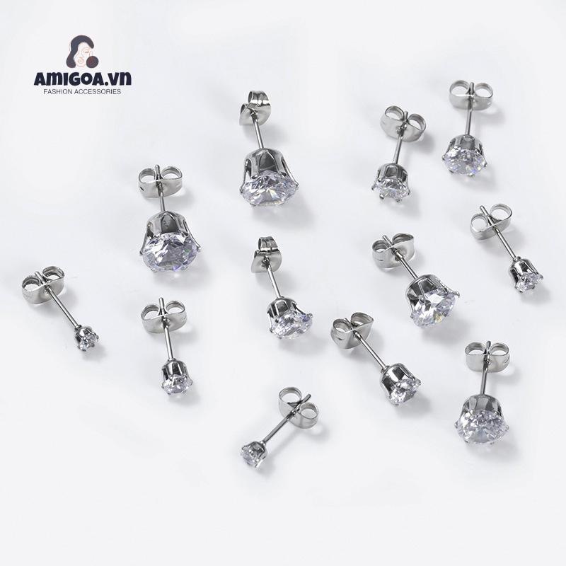 ✨✨Khuyên Tai Xỏ Lỗ Bằng Thép Titan Đính Đá Zircon Siêu Lấp Lánh