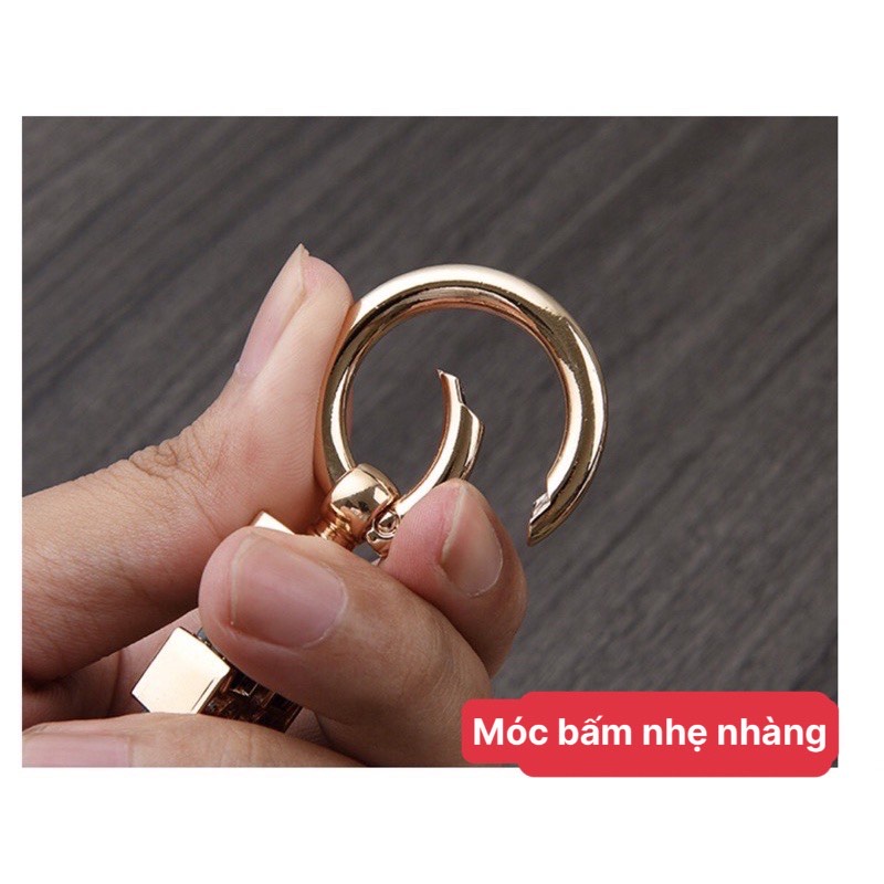 Móc Khóa Da cao cấp, viền chỉ màu sang trọng-móc chữ H-móc da dài