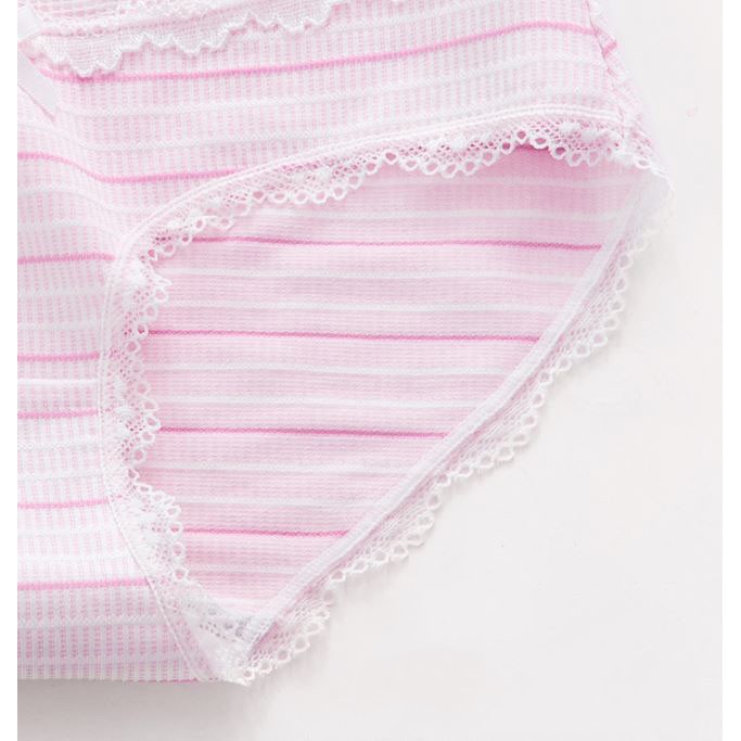 Quần Lót Cotton Mềm Sọc Ngang Phối Ren Phong Cách Nhật Bản P306