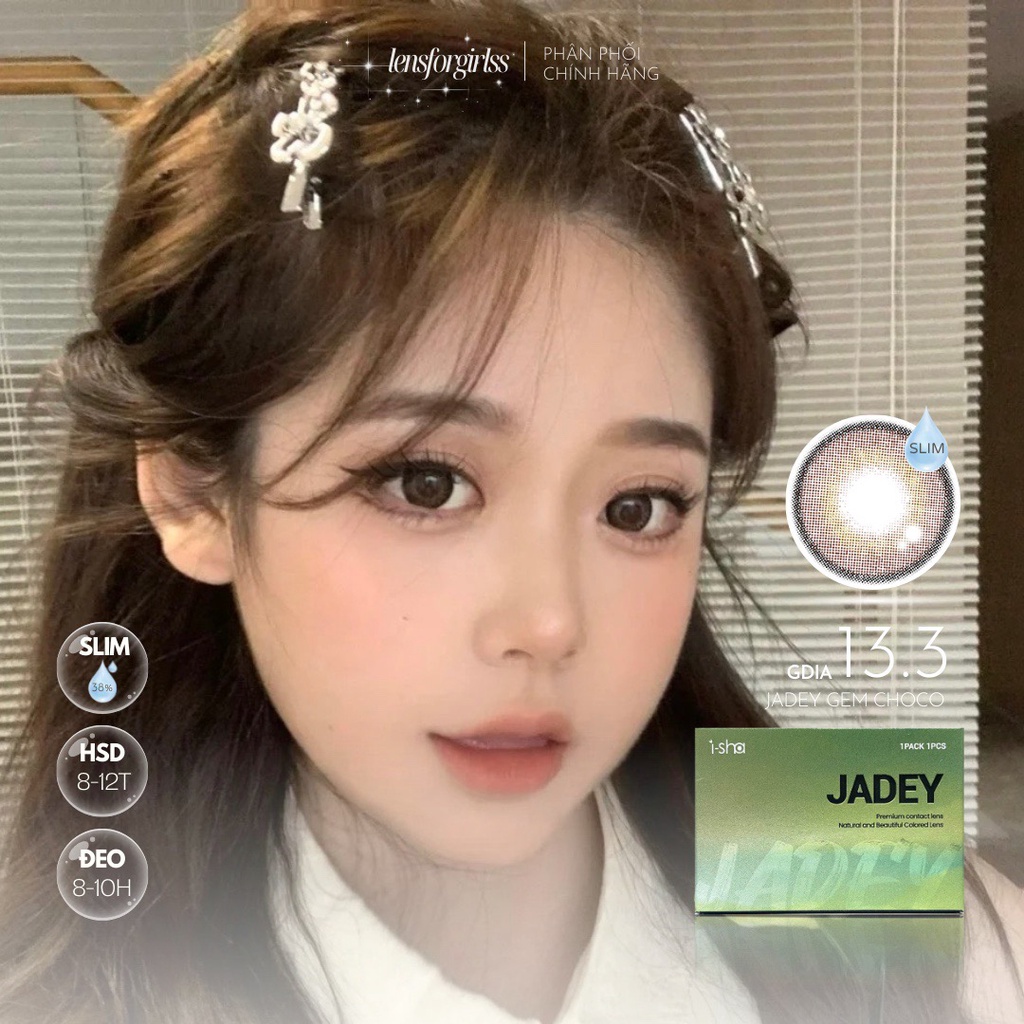 Lens hack mắt to có viền giãn tròng | Kính áp tròng JADEY GEM CHOCO chính hãng ISHA Made in Korea | Hsd 8-12 tháng