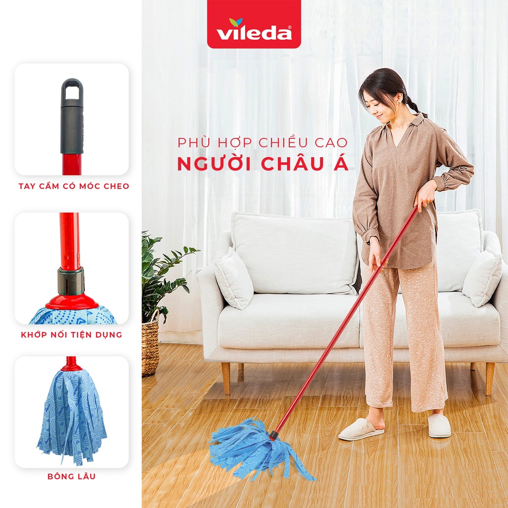 Cây lau nhà đa năng VILEDA Supermocio Wet mop vải sợi microfibre, siêu thấm dùng cho mọi loại sàn - TSU156306