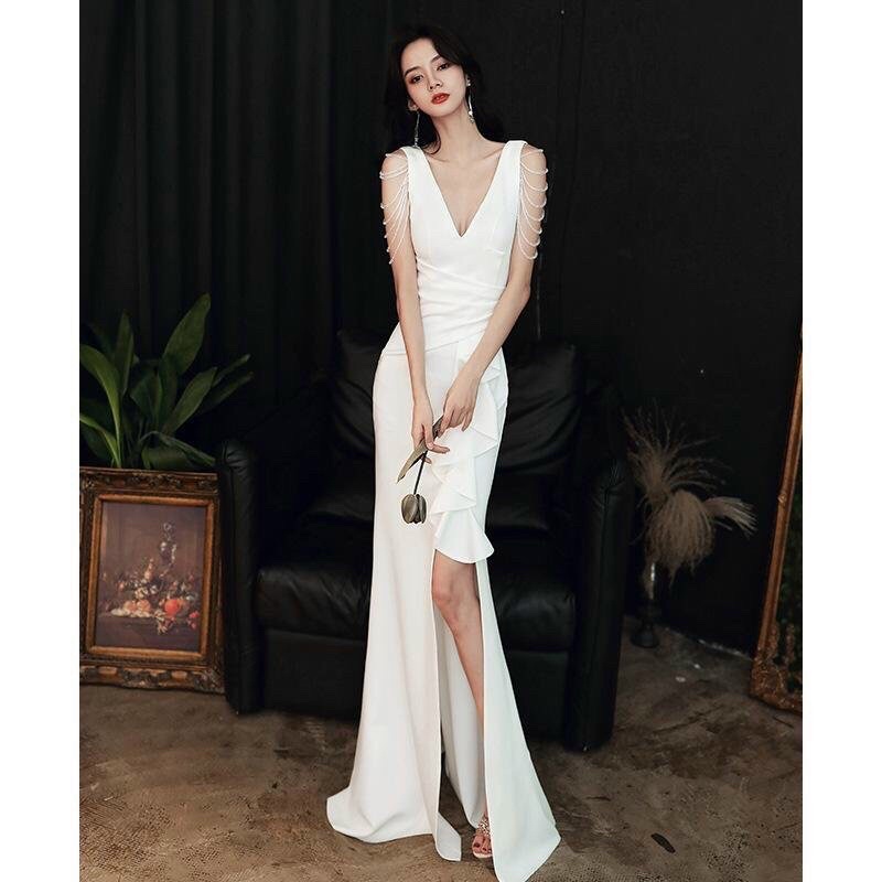 Đầm dạ hội chuỗi vai kết pha Lê cao cấp
