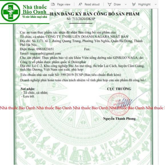 GINKGO NAGA hộp 60viên- viên uống dưỡng não. ngủ ngon sâu giấc