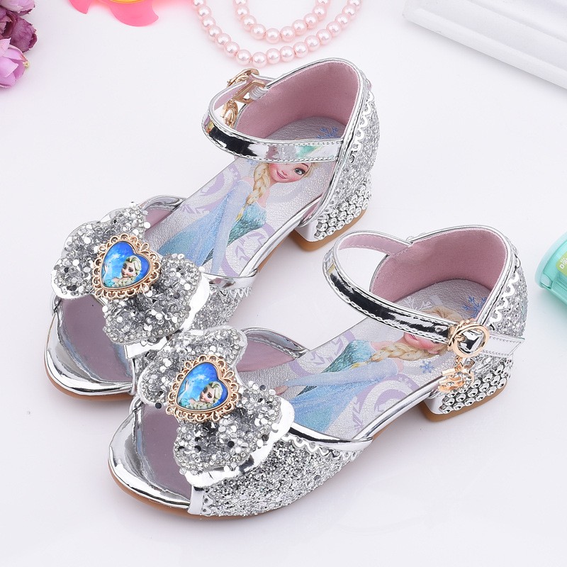 Children Princess Shoes Frozen Elsa Fashion Kids Girls Leather Soft Bottom Crystal Shoes