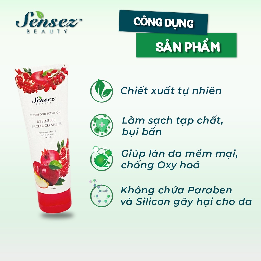 Sữa Rửa Mặt Chống Lão Hóa Táo Lựu Sensez Beauty Sữa Rửa Mặt  Cấp Ẩm Cho Da Khô - Tuýp 100g