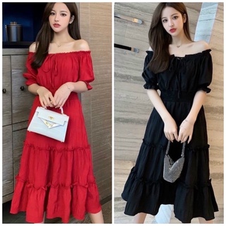 Đầm midi tầng trễ vai 2 màu xuongvnxk (kèm hình thật)