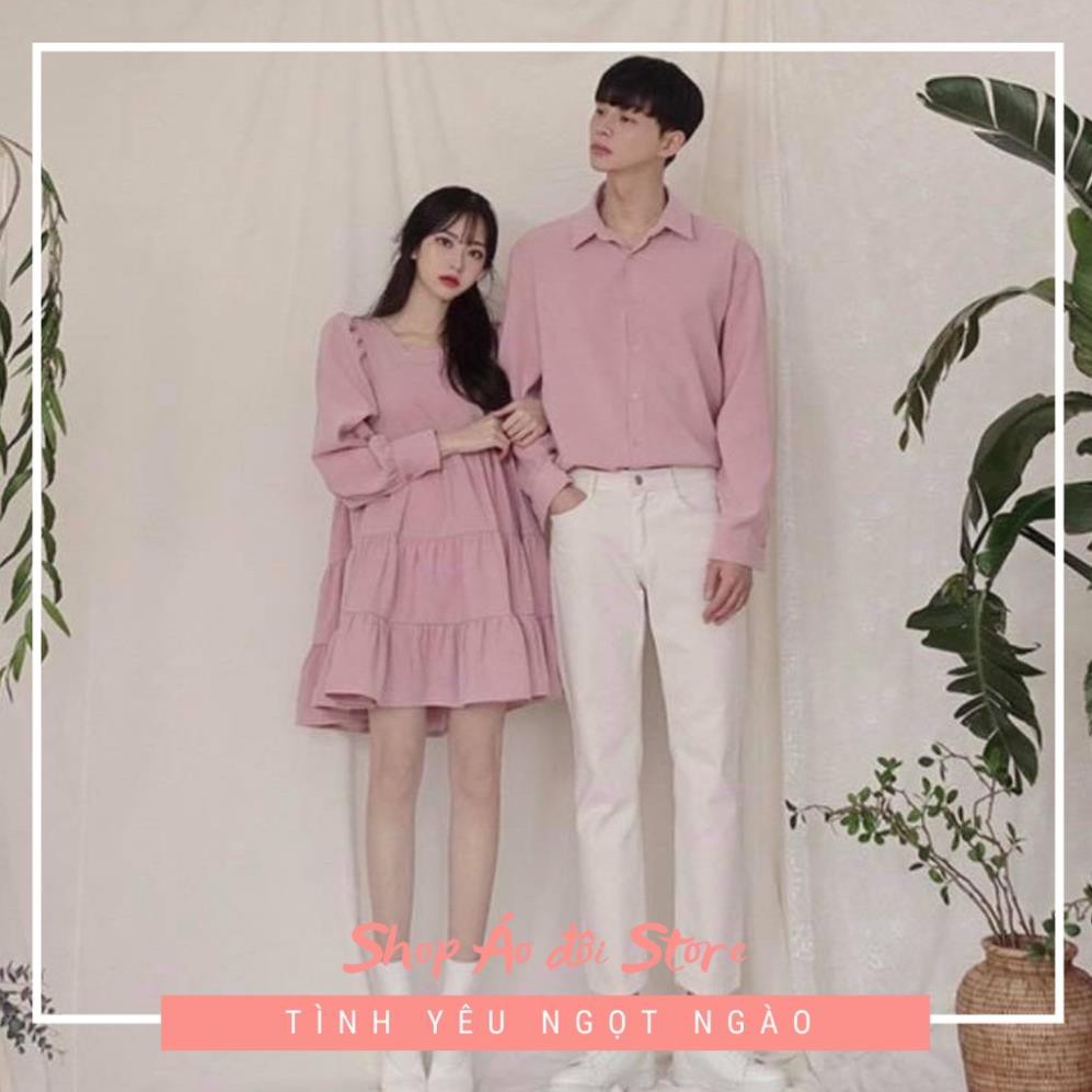 Bộ áo váy sơ mi cặp cao cấp, đồ đôi nam nữ  dễ thương, chất đẹp để chụp hình cưới, đi du lịch