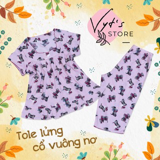 Đồ bộ nữ tole lanh cổ vuông nơ_01