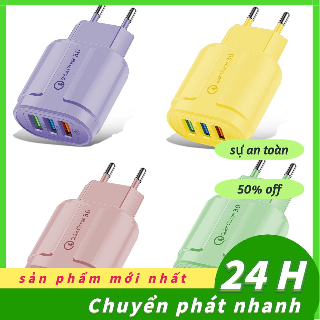 Bộ Sạc USB Màu Macaron Đầu Sạc USB 5V2A Bộ Sạc 3 Cổng Với Tiêu Chuẩn Châu Âu Và Tiêu Chuẩn Mỹ