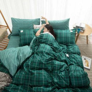 Trọn bộ chăn ga nhập khẩu kẻ xanh