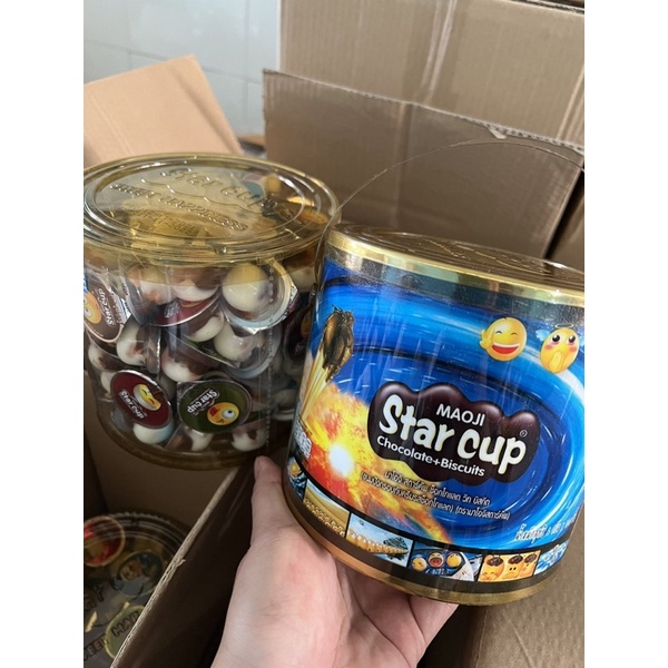 Bánh Quy Socola Kem - Chocolate Sữa Star Cup Maoji [Xô Lớn 100 Chén] Thái Lan Kèm Muỗng Siêu Ngon Đáng Yêu Cho Trẻ Em