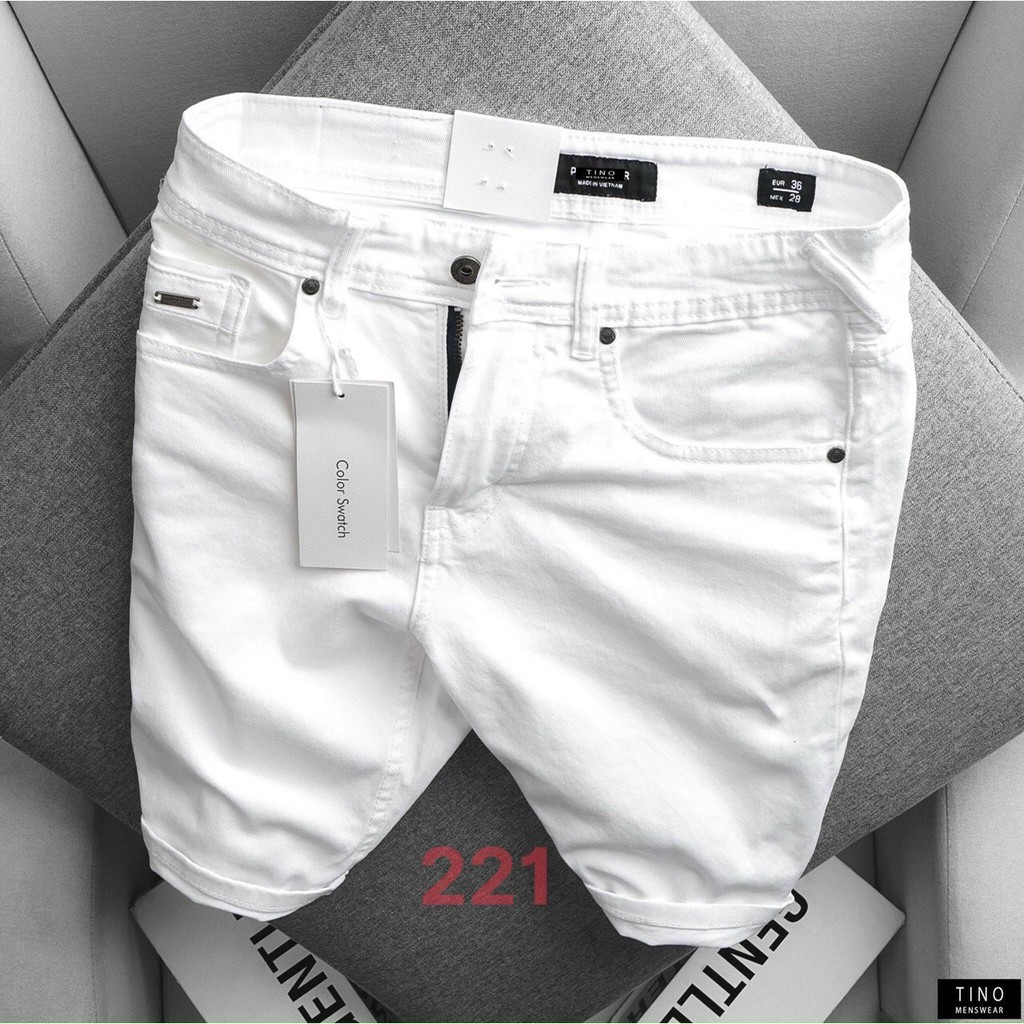 Quần short jean nam màu trắng chất bò - quần lửng bò nam co giãn thời trang cao cấp Pn_shop90 ms221