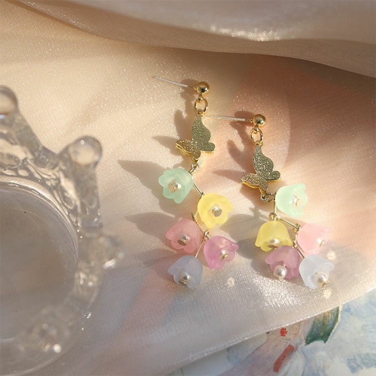 Hoa Tai Kim Bạc Hình Hoa Trà Màu Đục Đục Nhiều Màu Sắc Phong Cách Dreamy Girl