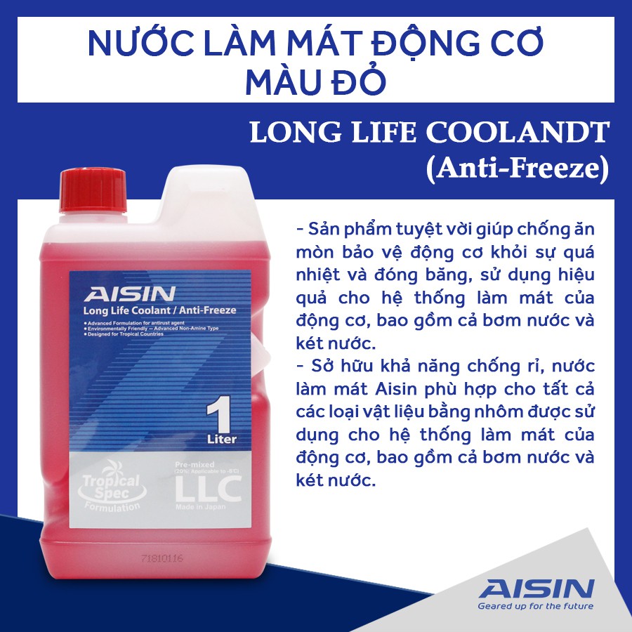 [Mã BMBAU50 giảm 10% đơn 99k] Nước Làm Mát Động Cơ Màu Đỏ AISIN LCPM20A1LR 1L Nhập Khẩu Chính Hãng