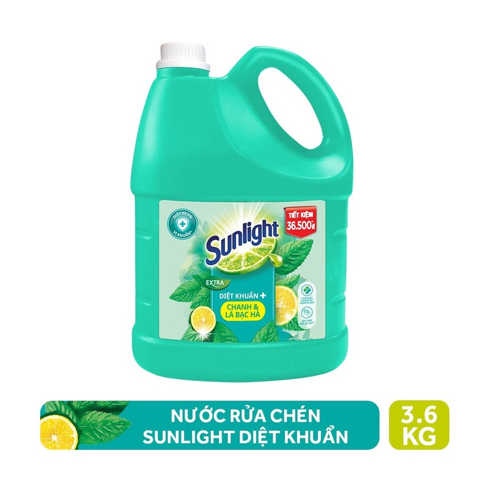 Nước Rửa Chén Sunlight Thiên Nhiên/Trà Xanh/Diệt Khuẩn Can 3.6kg