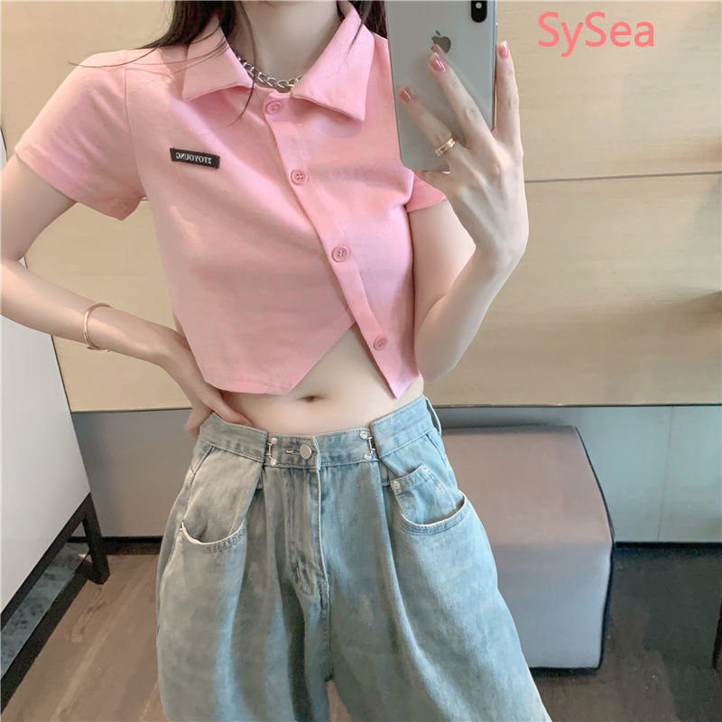 Áo croptop kiểu không đối xứng phong cách hè nữ tính