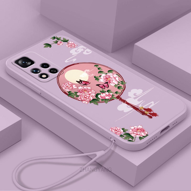 Ốp Điện Thoại Silicon Mềm Họa Tiết Hoa Mẫu Đơn Có Dây Đeo Cho Redmi 10