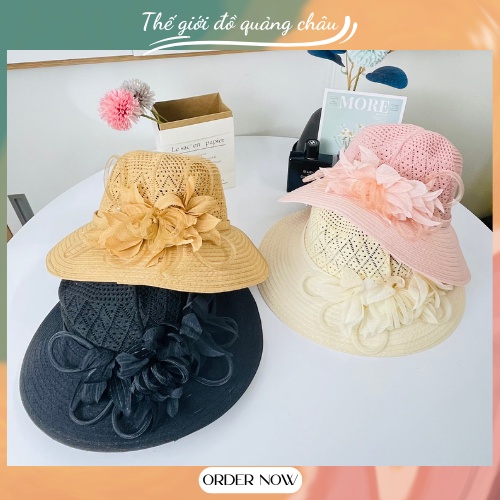 Mũ Nón Rộng Vành Đi Biển Đính Kèm Hoa Thời Trang 2022 - Hàng Quảng Châu Cao Cấp (M22)