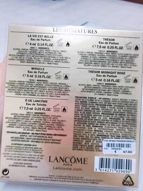 Set 5 chai nước hoa mini Lancome auth