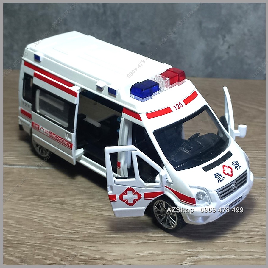 Mô Hình Kim Loại Xe Cấp Cứu Hong Kong Kiểu Sprinter Loại Trung Tỉ Lệ 1:32 - Có Cửa Giữa - 9905.1